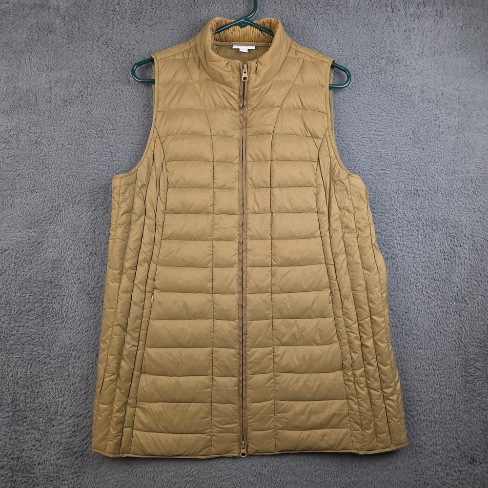 J Jill Down Puffer Vest Womens Medium Full Zip Quilted Tan Beige Corduroy Collar